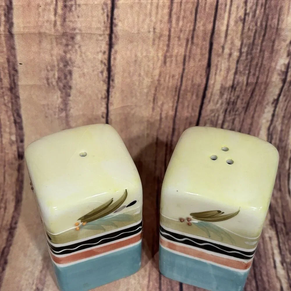 Hand Painted Ceramic Oil Vinegar Dispenser Salt Pepper Shaker Set
